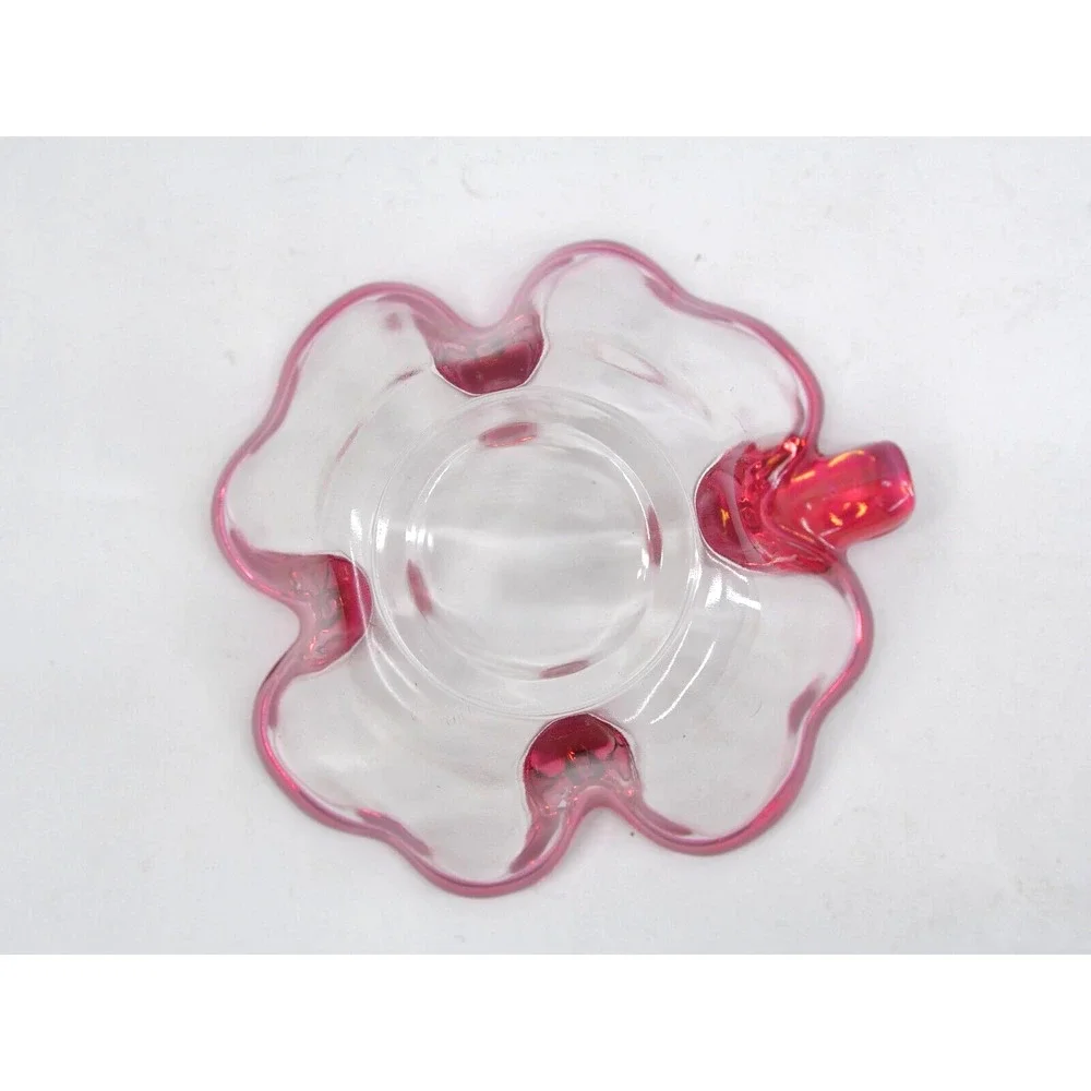 Vintage Glass Bowl Four Leaf Clover Shamrock Candy Dish Pink